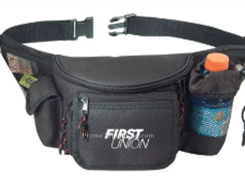 7 Zipper Fanny Pack W/ Bottle Holder/ Cell Phone Pouch/ Front Flap