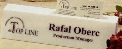 8-1/2" White Marble Executive Name Block & Card Holder