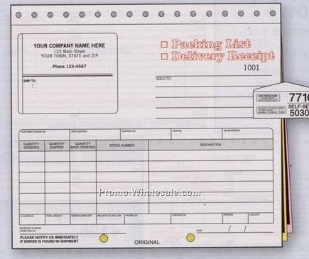 8-1/2"x7" 2 Part Packing List W/ Mailing Label & Carbons
