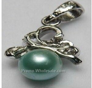 8mm Green Natural Pearl Pendant W/ Gold Accent