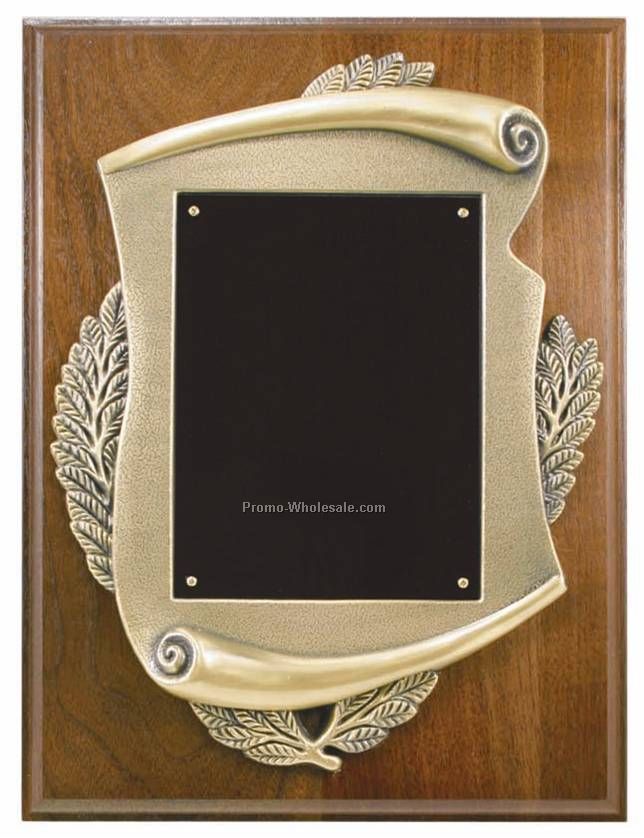 9" X 12" Walnut Plaque With 8" X 10-1/2" Metal Scroll