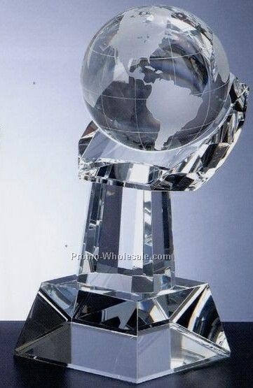 9-1/2"x4" Medium World Globe In Hand Crystal