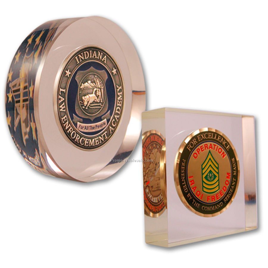 Acrylic Embedment (2-1/2"x4"x3/4") With 2-sided Coin (1-3/4"x3 Mm)