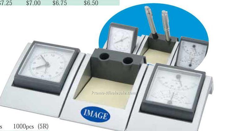 Alarm Clock W/ Detachable Thermometer/Hygrometer/Pen/Paper Holder