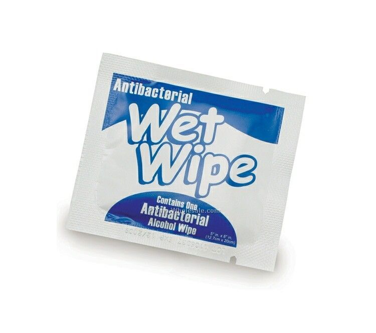 Alcohol Antibacterial Wet Wipe Packette - Stock Imprint