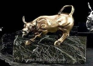 Antique Brass Bull On Green Marble