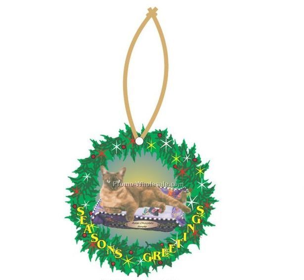 Asian Chocolate Smoke Cat Wreath Ornament W/ Mirrored Back (12 Square Inch)