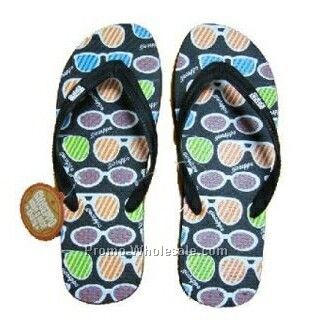 Black Flip Flop Shoe W/ Sunglasses Pattern