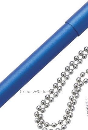 Brass Magnetic Cap-off Blue Ballpoint Pen W/ Mini Beaded Necklace Chain