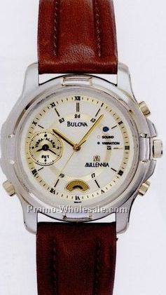 Bulova Men's Alarm Watch With Brown Leather Strap