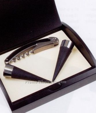 Corkscrew And Two Wine Stopper Set