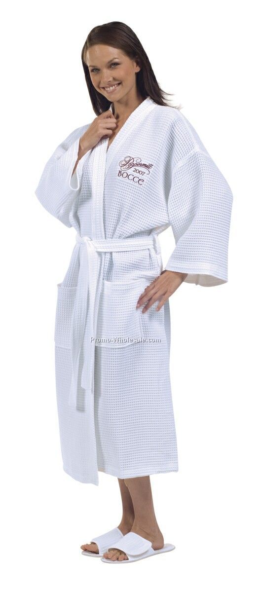Cotton Waffle Weave White Kimono Robe - 1 Size (Blank)