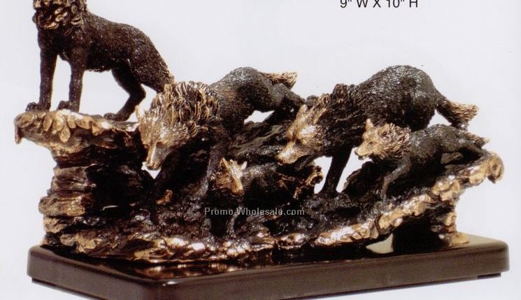 Five Running Wolves Figurine(Dark Copper Finish)