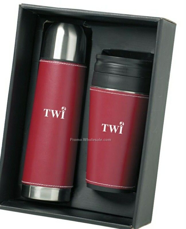 Flask And Tumbler Set With Red Sleeve