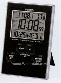 Global R Wave World Time Clock/ Travel Alarm W/ Calendar & Thermometer