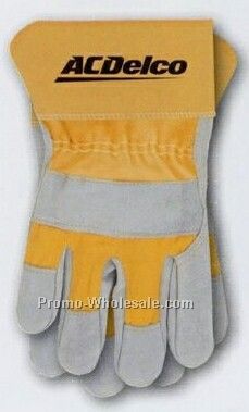 Gray Leather Palm Safety Cuff Work Glove