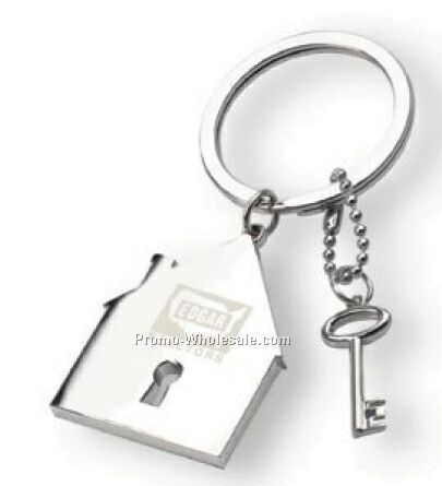 Hand Polished Puzzled Split Ring Key Holder W/ House Charm