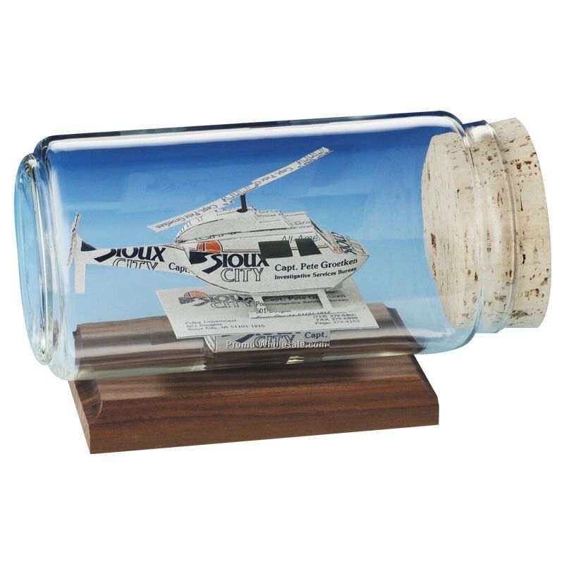 Helicopter Business Cards In A Bottle Sculpture