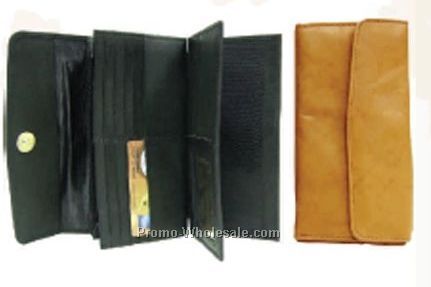 Ladies' Black 7" Stone Wash Cowhide Checkmate Gusseted Wallet