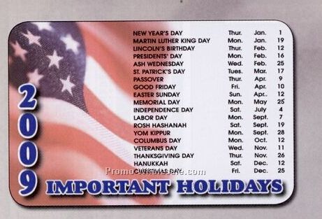 Laminated Petite Wallet Card (Important Holidays Chart/ Vertical Year)