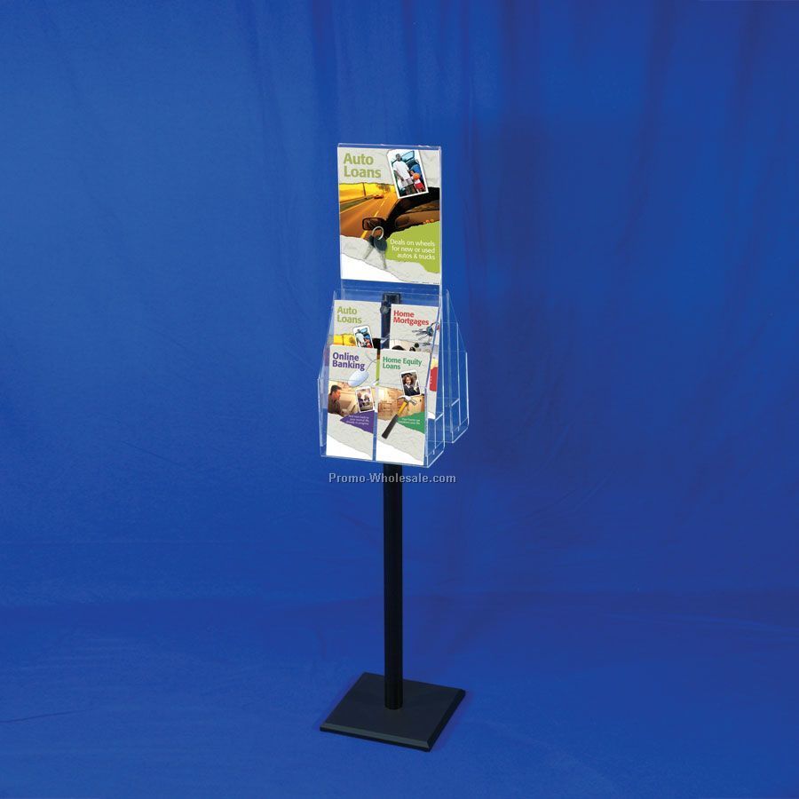 Literature Display Stand With Sign Holder & Adjustable 8 Pockets