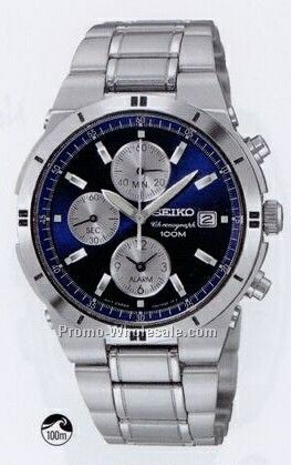 Men's Seiko Alarm Chronograph Round Watch W/ Contrast Subdial (Silver)