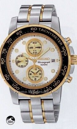 Men's Seiko Alarm Chronograph Watch (Silver W/ White Face)
