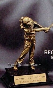 Metal Plated Resin Sculpture - 6" Female Golfer