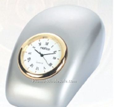 Pearl Silver Tron Desk Clock With Gold Bezel