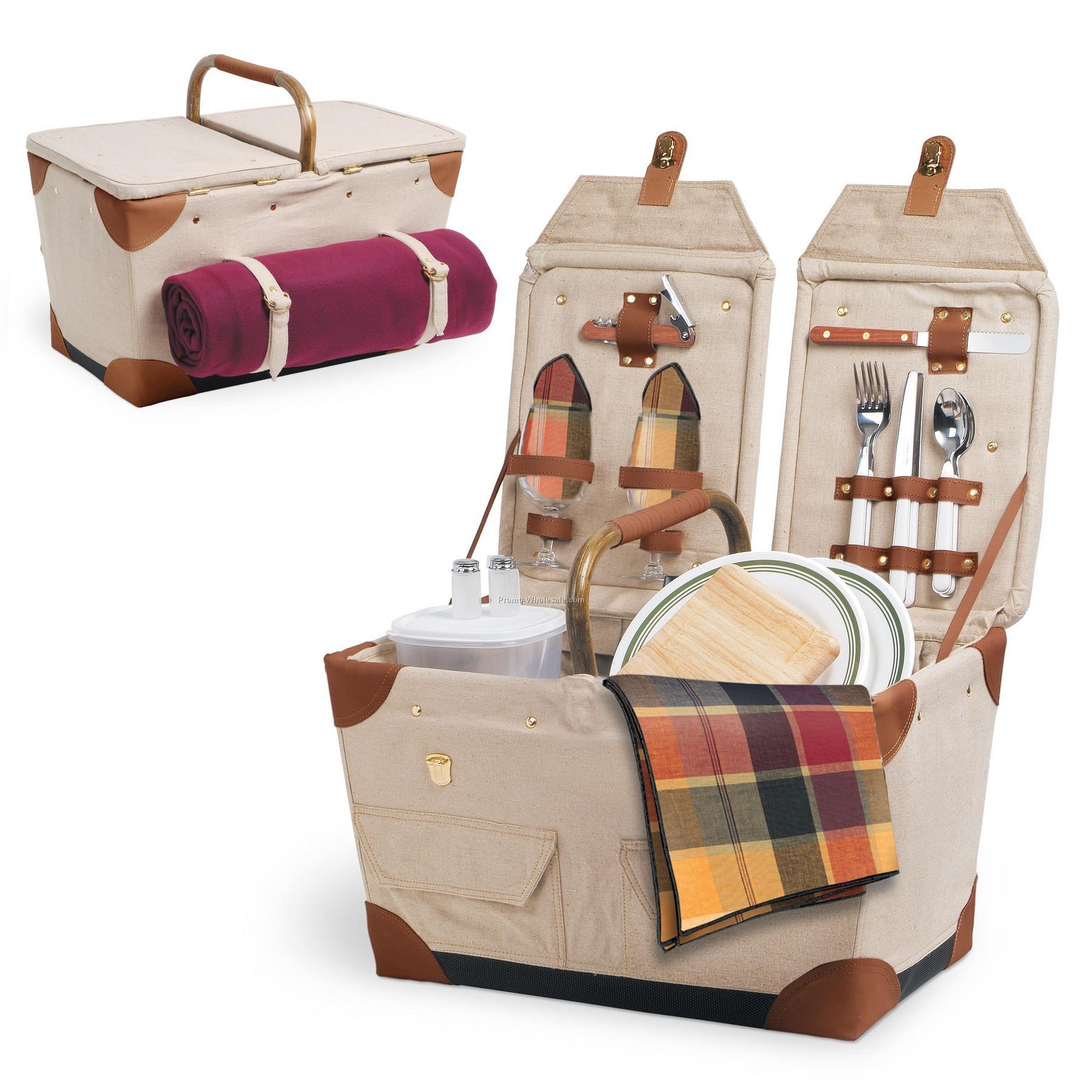 Pioneer Canvas Picnic Basket With Deluxe Service For 2