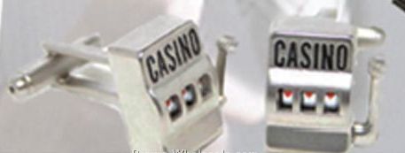 Polished Silver Metal Casino Slot Machine Cufflinks
