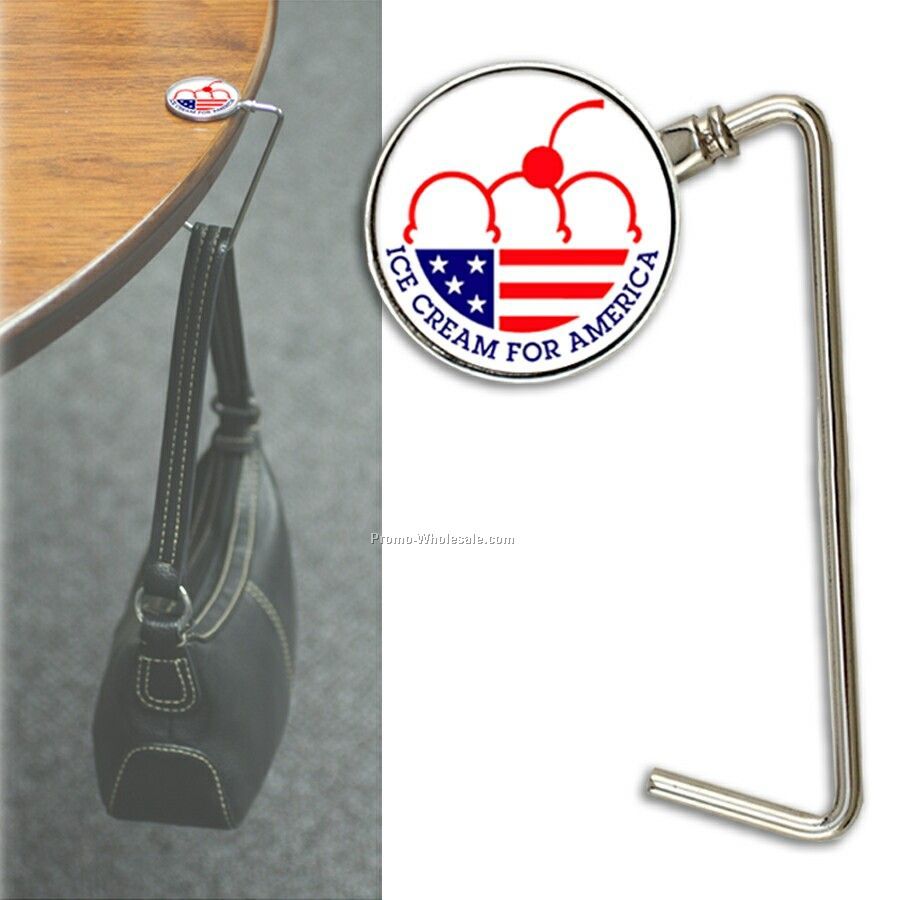 Purse Hanger With Custom Emblem (Non-swiveling Stem)