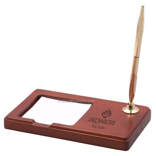 Rosewood Desk Pen & Memo Pad Holder