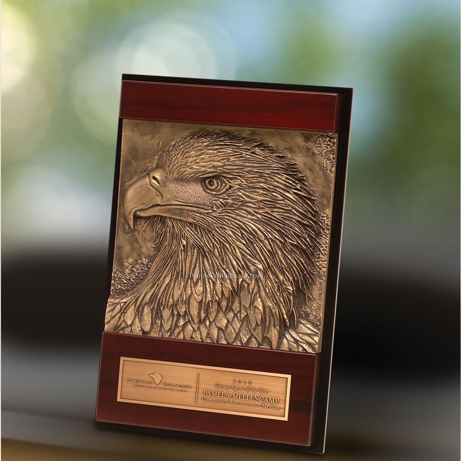 Sculptured Adcast Eagle Bust W/ Etched Copy Plate - 8"x12"