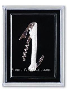 Silver Plated Waiter's Corkscrew Lapel Pin With Screen Printed Box Lid