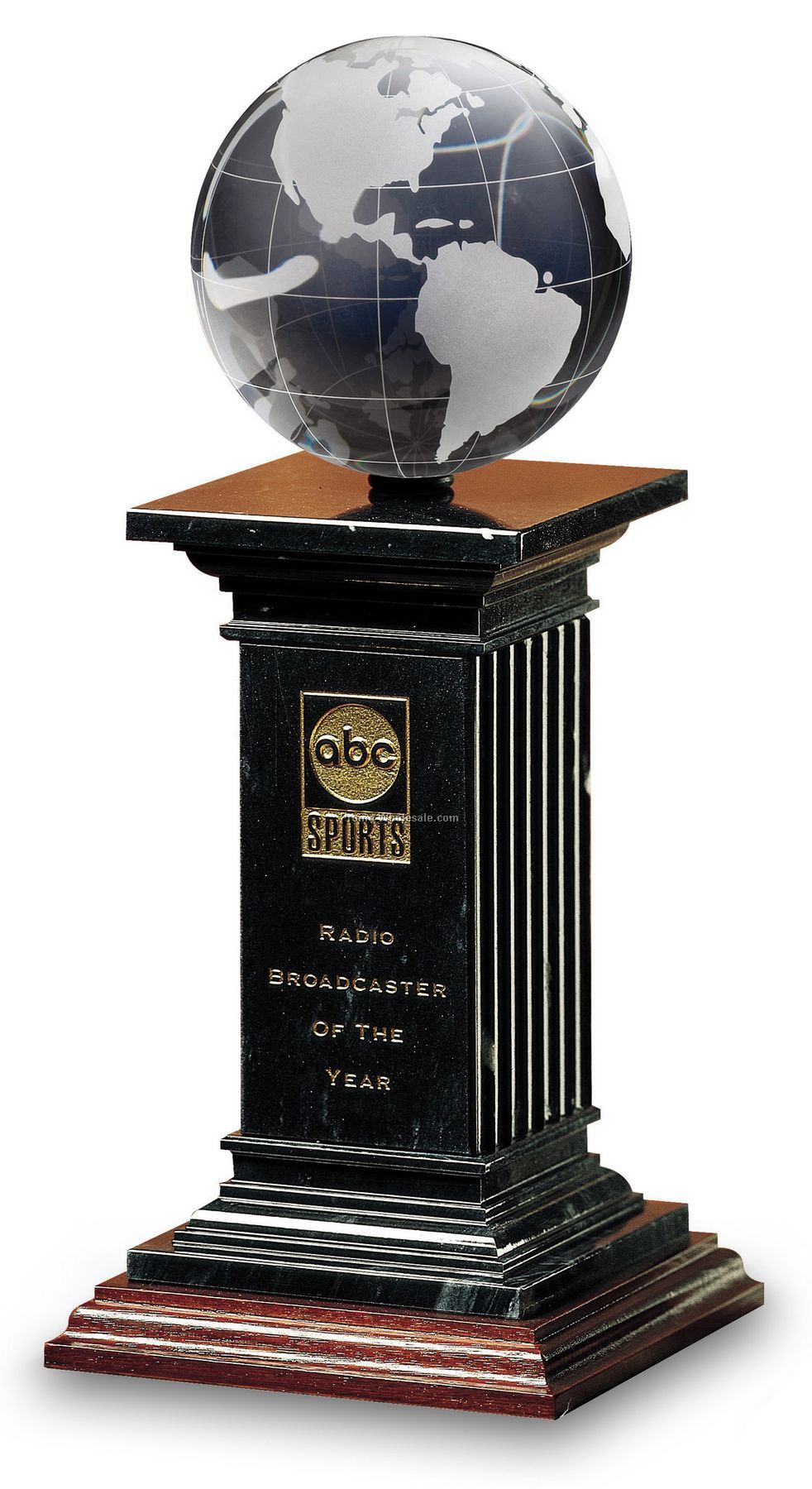 Small Black Marble Renaissance Pillar W/ Crystal Globe Award