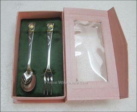 Spoon And Fork Gift Set With Rose Pattern Handles