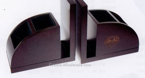 Stylish Bookend (A Pair) W/ Pen Cup & Letter Holder