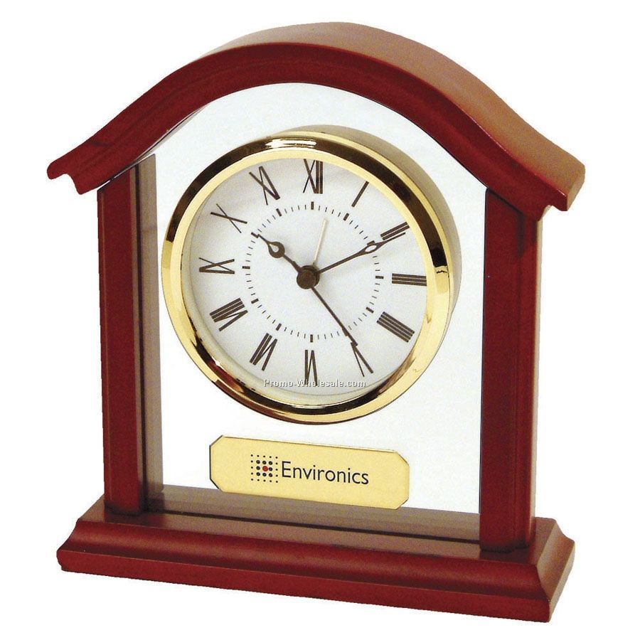 Stylish Wood Arch Alarm Clock W/ White Face