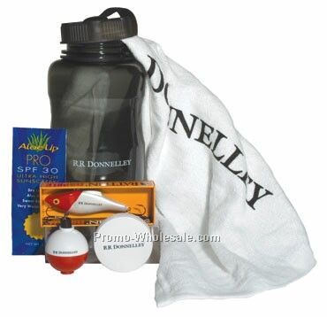 The Walleye Kit With Lure, Bobber, Tape Measure, Towel, Sunscreen, & Bottle