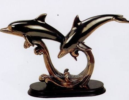 Two Dolphins Figurine-dark Copper Finish