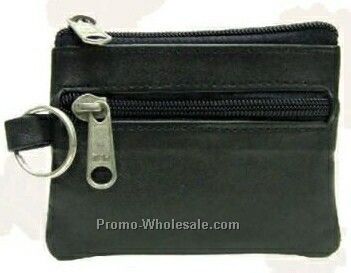 10cmx8cmx1/2cm Black Napa 2 Zipper Change Purse W/Inside Key Ring