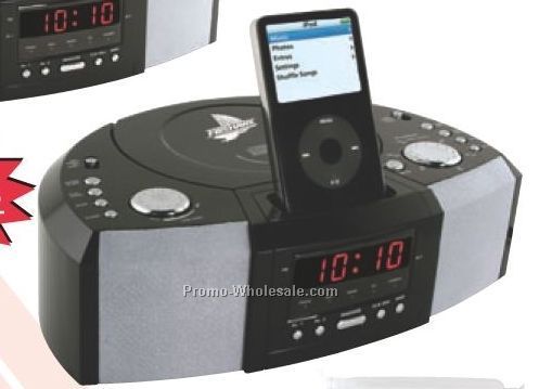 11-1/4"x3-1/4"x7-1/2" Stereo Alarm Clock AM/FM Radio W/ CD Player & Dock