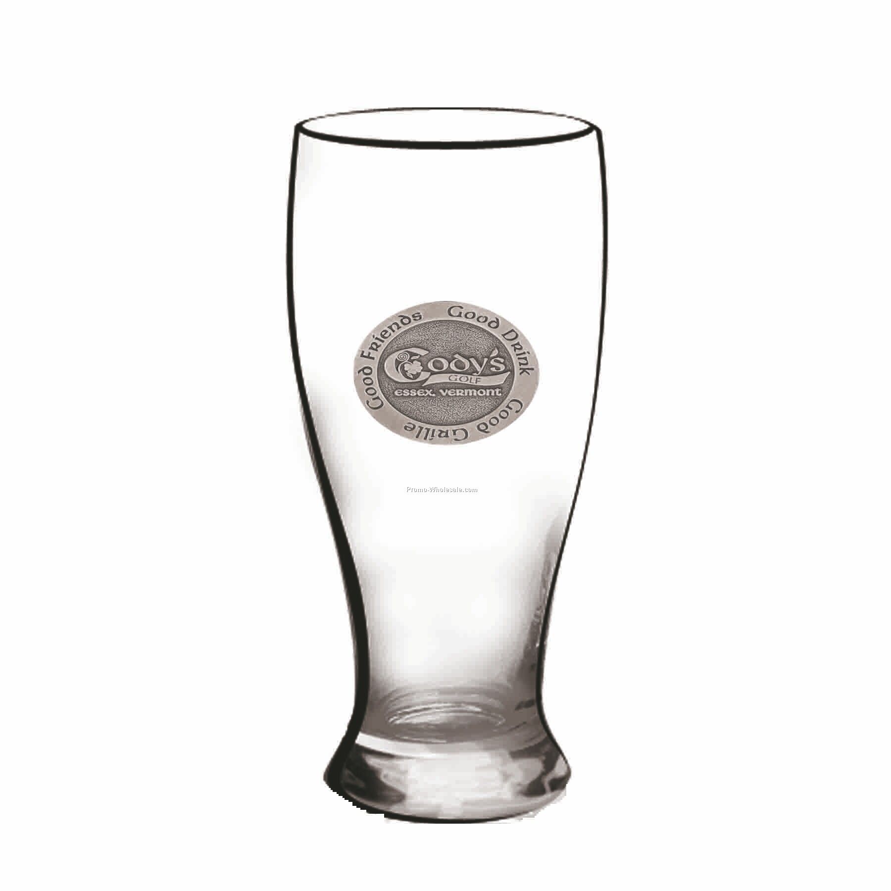19 Oz. Crystal Pilsner Beer Glass W/ Curved Sides (Pewter Emblem)