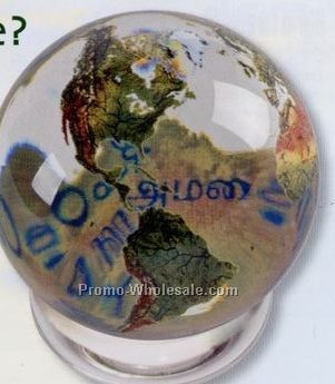 2" Crystal Clear Earth Sphere W/ Peace In 37 Languages