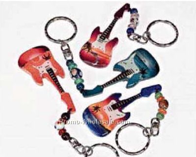 2-1/2" Wooden Airbrushed Guitar Keychain