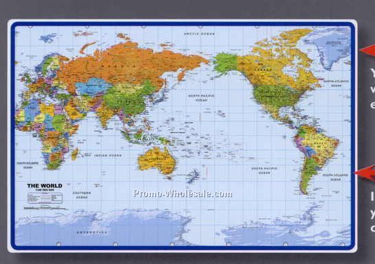 25-1/2"x17" World Map Desk Pad With Pacific Centered