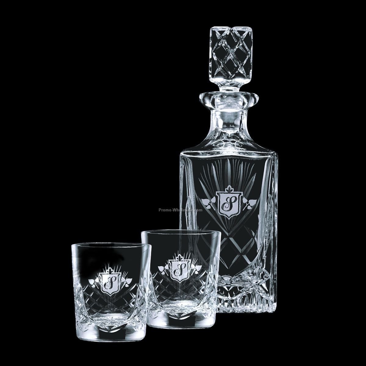 28 Oz. Cavanaugh Crystal Decanter & 2 On-the-rocks Glasses