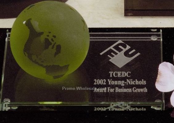 3" Green World Glass Globe Award On Base