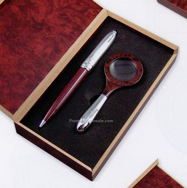 3-3/8"x6-3/16"x1" Pen And Magnifier Gift Set